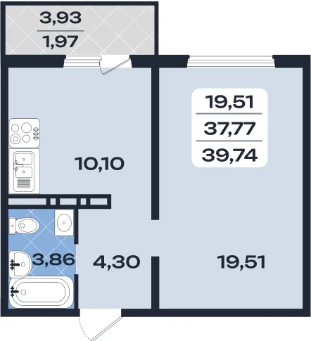 1к 39,74 м²